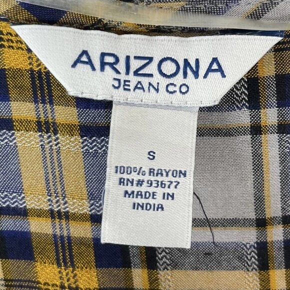 Arizona Jeans Wrap Shirt Top Womens Small Plaid Grey Yellow Blue New - Picture 7 of 10